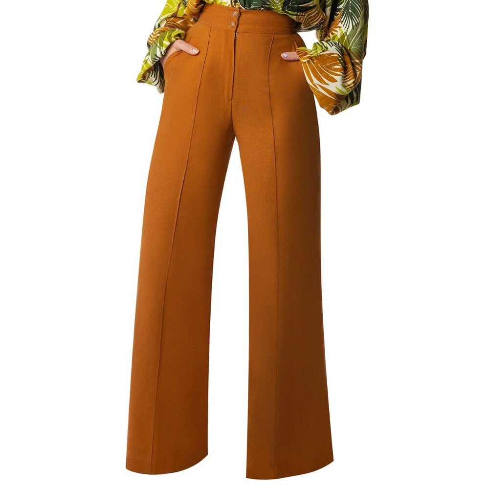 "Laurel" Cognac Linen High Waist Pants